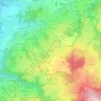 Topografische kaart Gadonneix, hoogte, reliëf