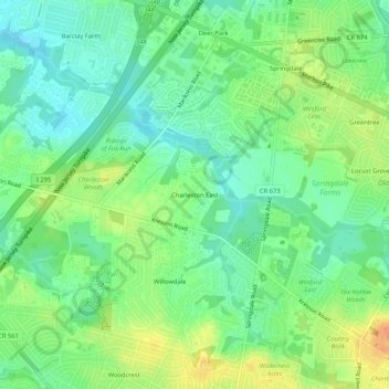 Topografische kaart Charleston East, hoogte, reliëf
