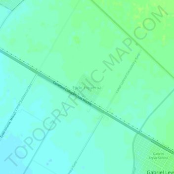 Topografische kaart Ejido Figueroa, hoogte, reliëf