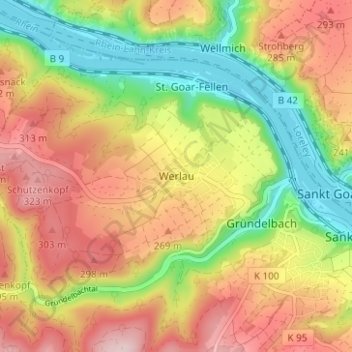 Topografische kaart Werlau, hoogte, reliëf
