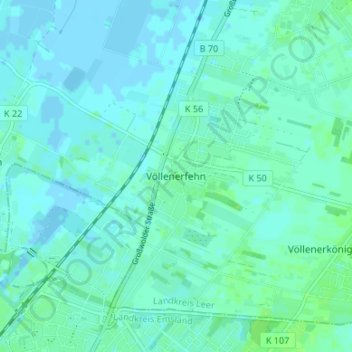 Topografische kaart Völlenerfehn, hoogte, reliëf