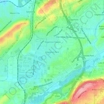 Topografische kaart Edgemont Park, hoogte, reliëf