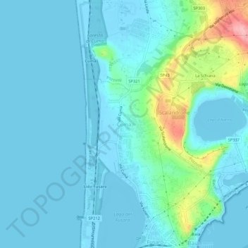 Topografische kaart Cuma, hoogte, reliëf