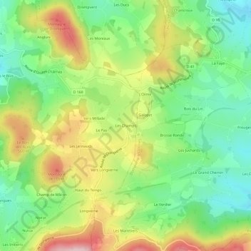 Topografische kaart Les Champs, hoogte, reliëf