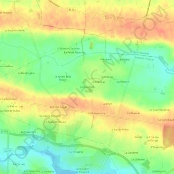 Topografische kaart La Bouillant, hoogte, reliëf