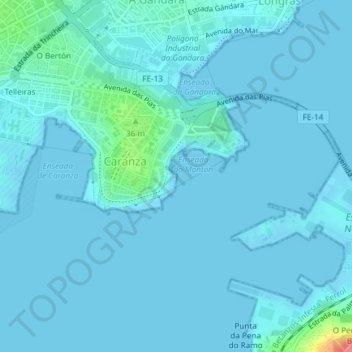 Topografische kaart Punta do Carballo, hoogte, reliëf