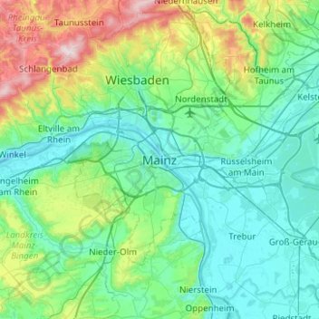 Topografische kaart Mainz, hoogte, reliëf