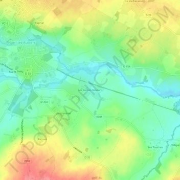 Topografische kaart Les Roches Neulons, hoogte, reliëf