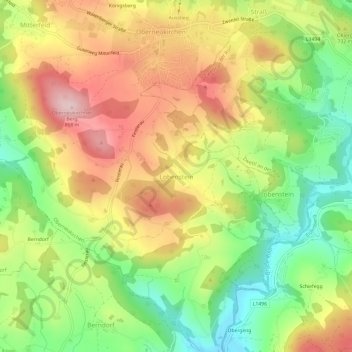 Topografische kaart Lobenstein, hoogte, reliëf