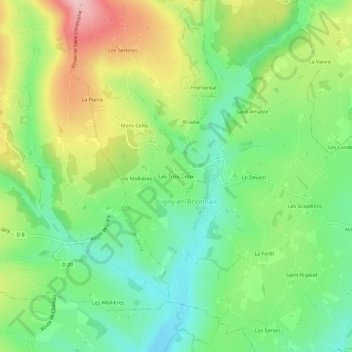 Topografische kaart Les Trois Croix, hoogte, reliëf