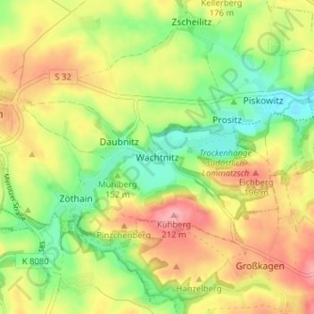Topografische kaart Wachtnitz, hoogte, reliëf