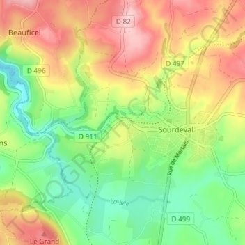 Topografische kaart La Bruyère de Haut, hoogte, reliëf