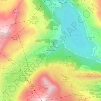 Topografische kaart Les Combes, hoogte, reliëf