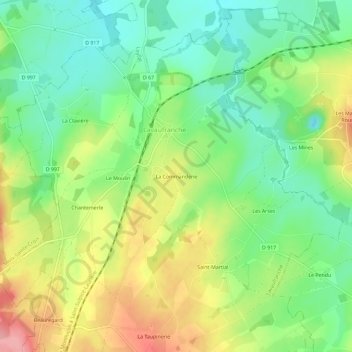 Topografische kaart La Commanderie, hoogte, reliëf