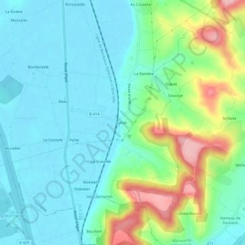 Topografische kaart Unet, hoogte, reliëf