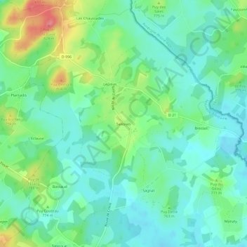 Topografische kaart Salesses, hoogte, reliëf