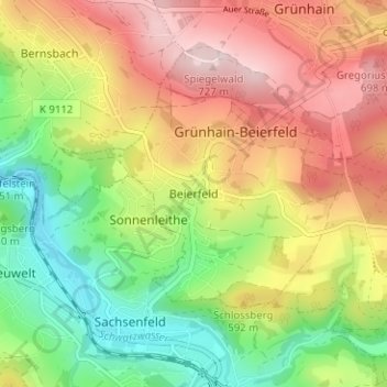 Topografische kaart Beierfeld, hoogte, reliëf