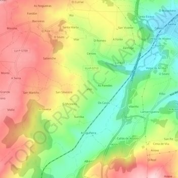 Topografische kaart Vilei, hoogte, reliëf