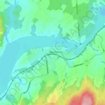 Topografische kaart Sørumsand, hoogte, reliëf