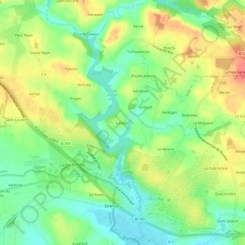 Topografische kaart Laluisso, hoogte, reliëf