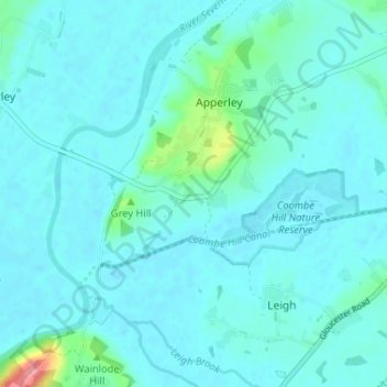 Topografische kaart Lower Apperley, hoogte, reliëf