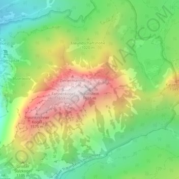Topografische kaart Traunstein, hoogte, reliëf