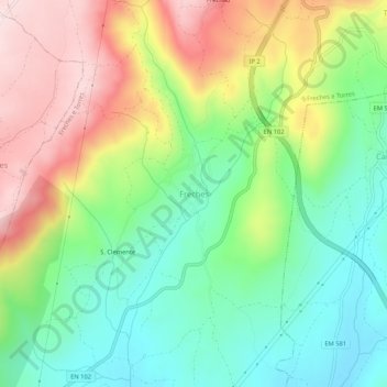 Topografische kaart Freches, hoogte, reliëf