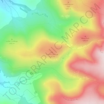 Topografische kaart Great Cockup, hoogte, reliëf