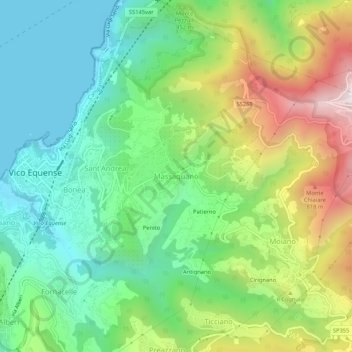 Topografische kaart Massaquano, hoogte, reliëf
