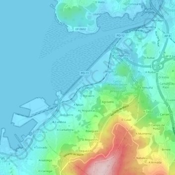 Topografische kaart A Sartán, hoogte, reliëf
