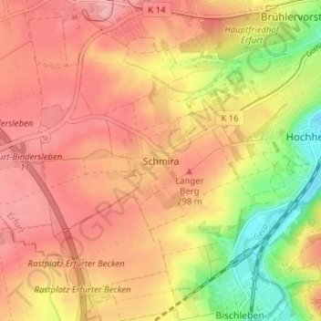 Topografische kaart Schmira, hoogte, reliëf