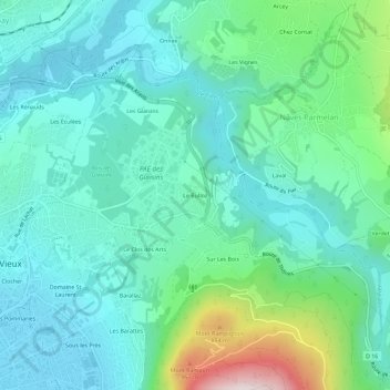 Topografische kaart Le Bulloz, hoogte, reliëf