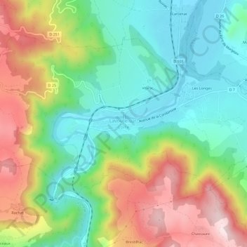 Topografische kaart Lavoûte-sur-Loire, hoogte, reliëf