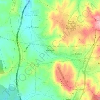 Topografische kaart Albergaria, hoogte, reliëf