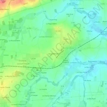 Topografische kaart Les Challonges, hoogte, reliëf