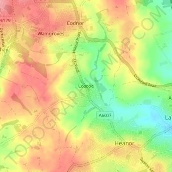 Topografische kaart Loscoe, hoogte, reliëf