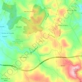 Topografische kaart Loureiro, hoogte, reliëf