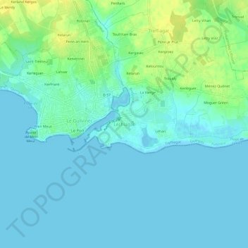 Topografische kaart Léchiagat, hoogte, reliëf
