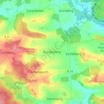Topografische kaart Buchenlohe, hoogte, reliëf