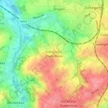 Topografische kaart Sint-Goriks-Oudenhove, hoogte, reliëf