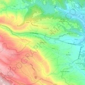 Topografische kaart Bornasco, hoogte, reliëf