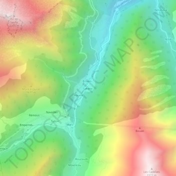 Topografische kaart Laujou, hoogte, reliëf