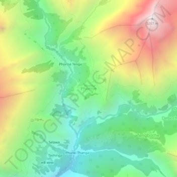 Topografische kaart Phortse, hoogte, reliëf