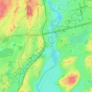 Topografische kaart Fischen, hoogte, reliëf