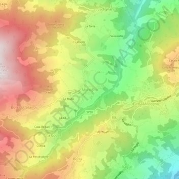 Topografische kaart Mocogno, hoogte, reliëf