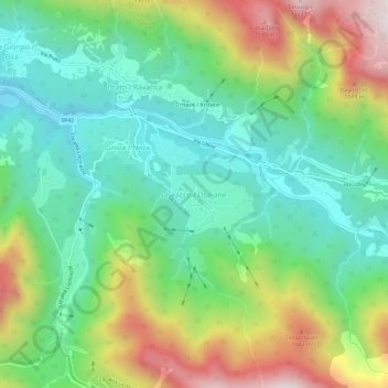 Topografische kaart Oseacco, hoogte, reliëf