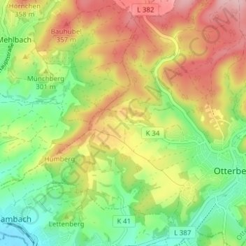 Topografische kaart Lauerhof, hoogte, reliëf