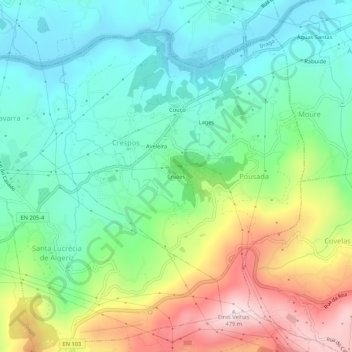 Topografische kaart Cruzes, hoogte, reliëf