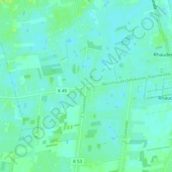 Topografische kaart Rajen, hoogte, reliëf