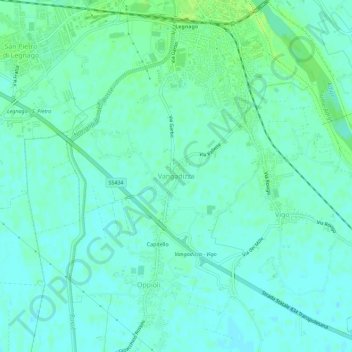 Topografische kaart Vangadizza, hoogte, reliëf